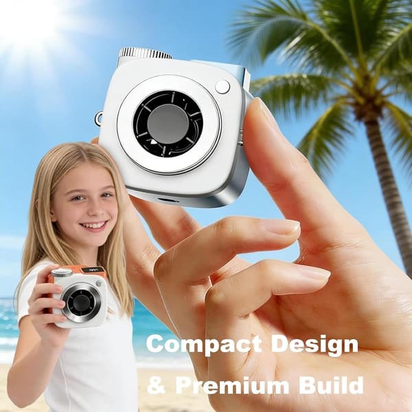 USB Genopladelig Mini Kamera Ventilator, 199-Hastighed Håndholdt Ventilator med Smart LED Display til Rejser White