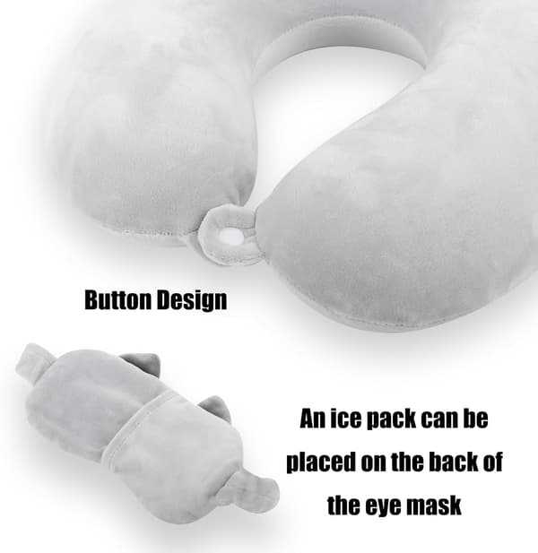 Rejsepude til børn i memoryskum - Sød med sovemaske til bil og fly - Stil 4 Gray D
