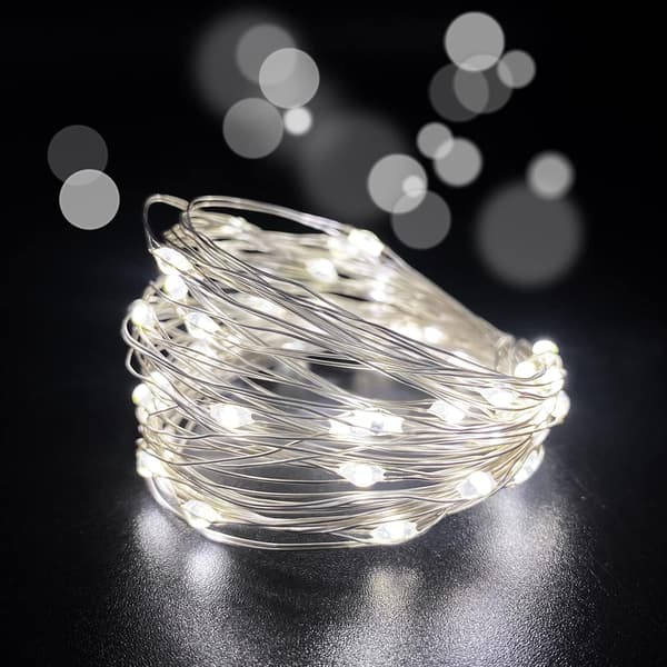 5M Uppladdningsbar LED-slinga 2-pack - Kallvit Timer Glittrande för Jul Bröllop White 2 PC-5 meters