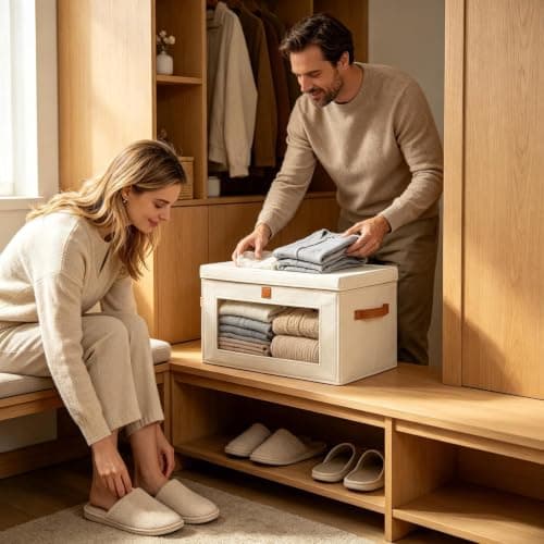 Sammenleggbare oppbevaringsbokser i ikke-vevd stoff, grå 2-pk – vindusgarderobe Gray Non-woven fabric-2PC
