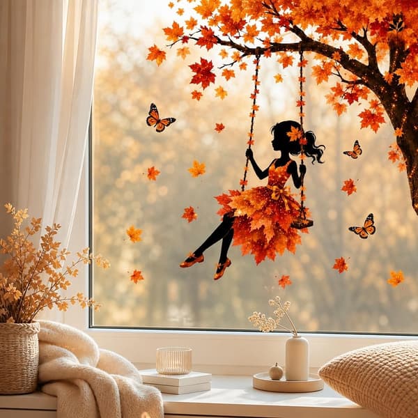 Reusable Autumn Window Decals, Static Cling Stickers with Leaves and Home Decor JD33167-2pcs