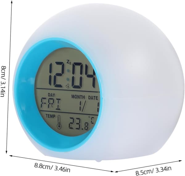 LED Vækkeur Blå Børn - Naturlyde 7-farvet Natlys Temp Display Bule Style 2