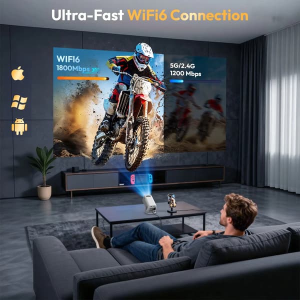 3 Pro 4K Mini Projektor - 300 ANSI Lumen, WiFi 6, Android til Udendørs Biograf