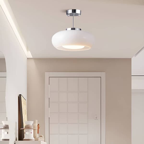 30W Krom Taklampe, Ø28cm, Mid-Century Moderne Nordisk Design, Flush Mount White