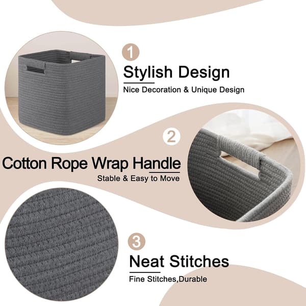 Cube Basket 27cm Cotton Rope – Handles, Grey color 5 1 Pack