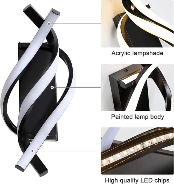 2-pack LED vägglampor spiral, modern inomhusbelysning 3000K aluminium