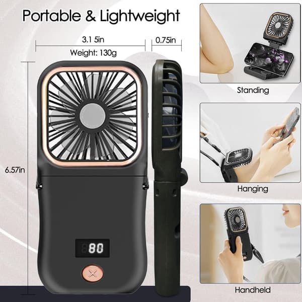 Bærbar køleventilator med powerbank, 3000mAh genopladelig miniventilator og foldbart design White