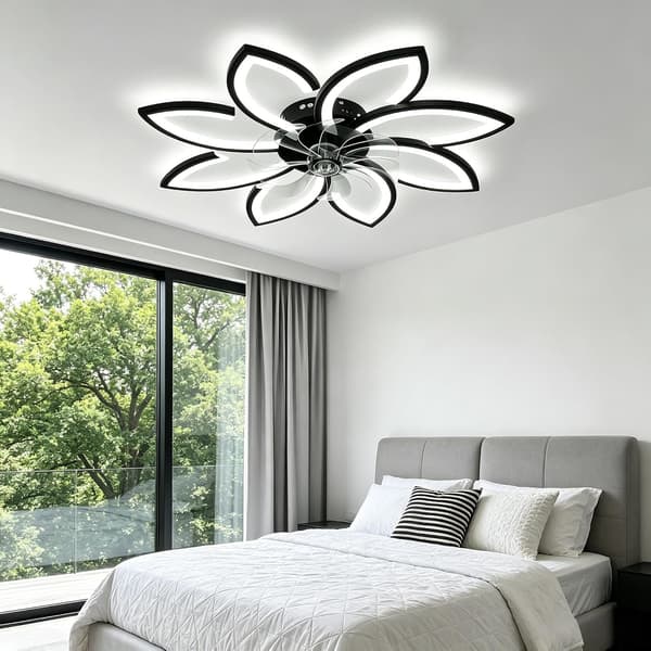 Dimmbar LED Takvifte, Ø90cm, 3 Lysfarger, Fjernkontroll & Appstyring, 6 Hastigheter, Timer Black
