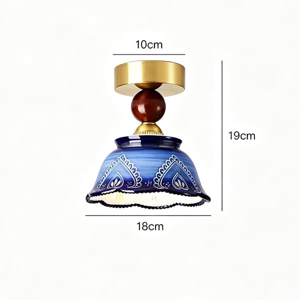 Taklampe, blomsterkeramisk design, retro boho-stil, blågrønn, 3 fargers belysning