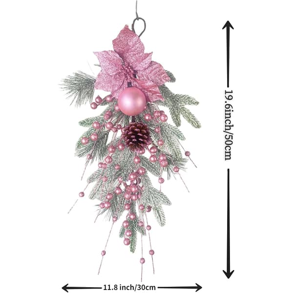 Rosa julekrans 55cm kugler – dør, vindue, pejs color-4