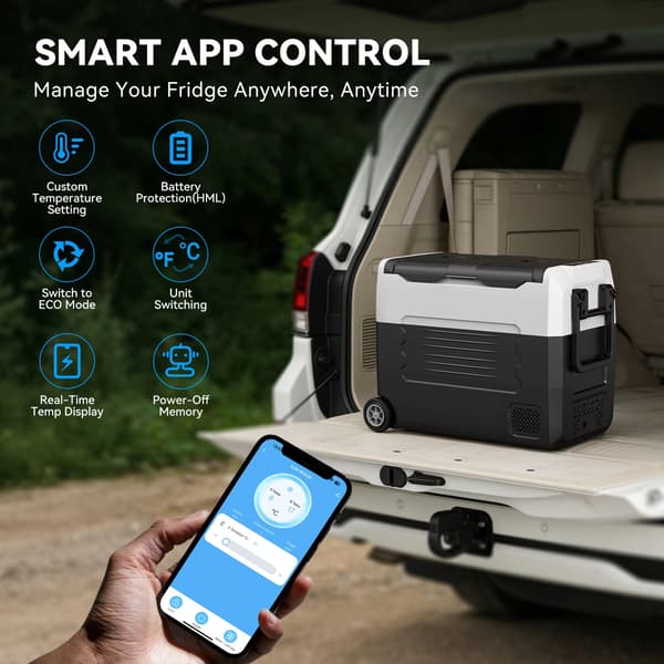 45L Dobbeltzone Bærbart Køleskab - Bluetooth App-styret Kompressorfryser til Bilcampingrejser S2