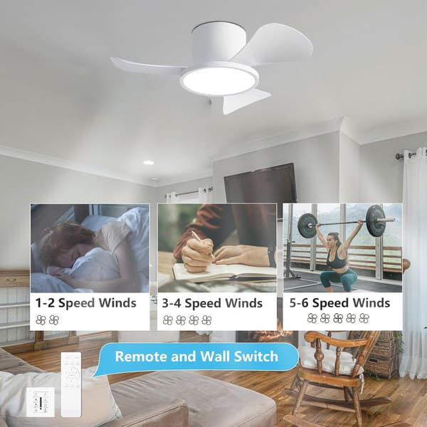 Ceiling fan with LED lighting 76 cm, 40 W, remote control, wall switch, 6 speeds and 3 ABS blades, for bedroom Black & Walnut 76cm-Remote Control