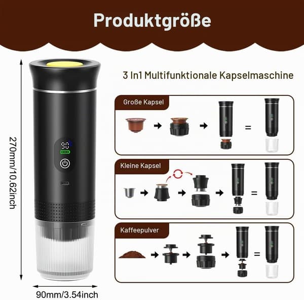 Genopladelig 3-i-1 Espresso - Multi-Kapsel Camping Grå Gray