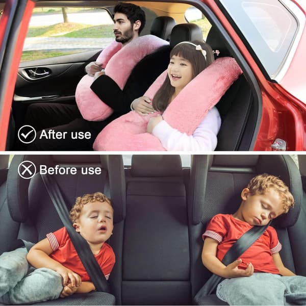 U-formad nackkudde för barn - Ergonomiskt resehuvudstöd bil flygplan - Rosa Pink