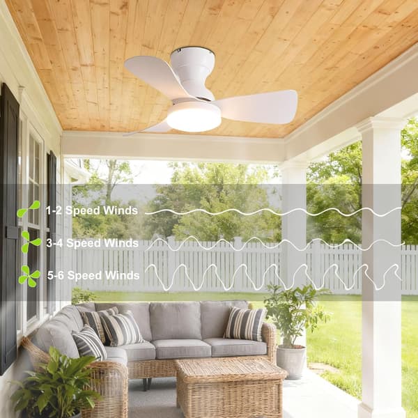 Ceiling fan with light 51/71/92 cm, 6 speeds, quiet DC motor, remote control and low profile for bedroom White 71cm-Wall Control