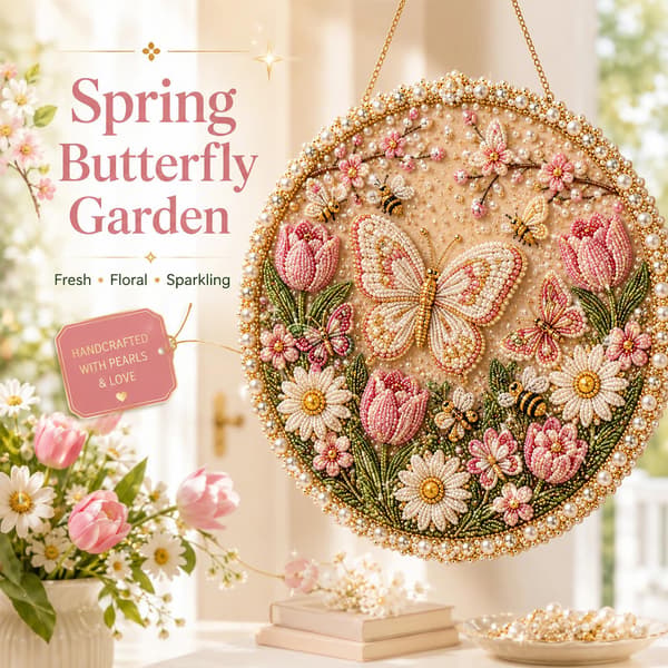 Our Butterfly Pearl Diamond Wreath – DIY Tulip, Gold Chain, Wall Decor Style 2