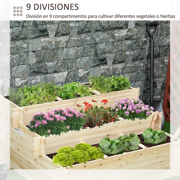 Trä 3-vånings trädgårdsplanteringsstege - Urban blomsterställning med geotextilfoder för odling av växter utomhus