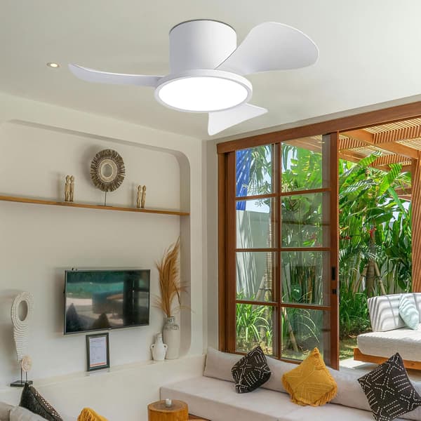 Ceiling fan with LED lighting 76 cm, 40 W, remote control, wall switch, 6 speeds and 3 ABS blades, for bedroom White 76cm-Dual Control