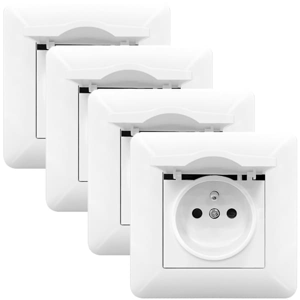 1/2/4 pcs Wall Socket 16A with Cover – Flush Mounted French Standard 240V, Protective and White 4pcs