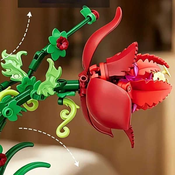 Red Flowerpot Building Set - Eternal Artificial Flower, DIY Ornament Style 2