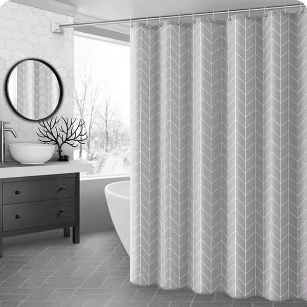 Gråt gitter badeforhæng 180x200 - Vandtæt polyester 12 kroge maskinvask Gray