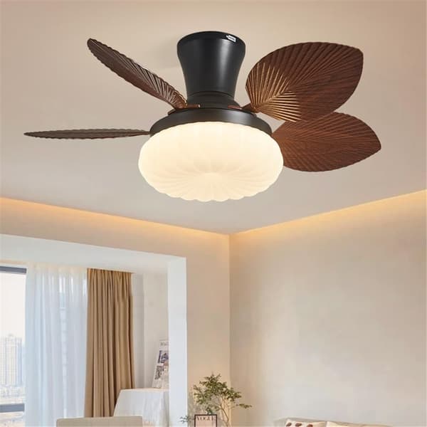 86 cm loftventilator til planmontering med lys, lydsvag vendbar DC-motor, 6-trins fjernbetjening, dæmpbar LED, smart timer Walnut