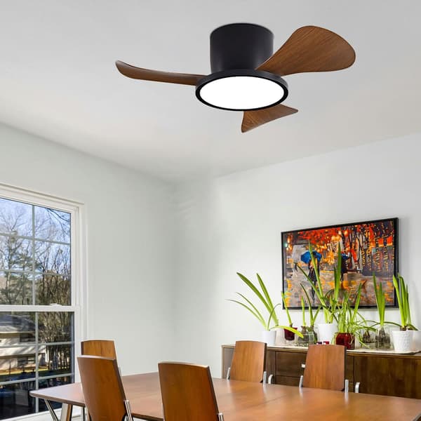 Ceiling fan with LED lighting 76 cm, 40 W, remote control, wall switch, 6 speeds and 3 ABS blades, for bedroom Black & Walnut 76cm-Remote Control