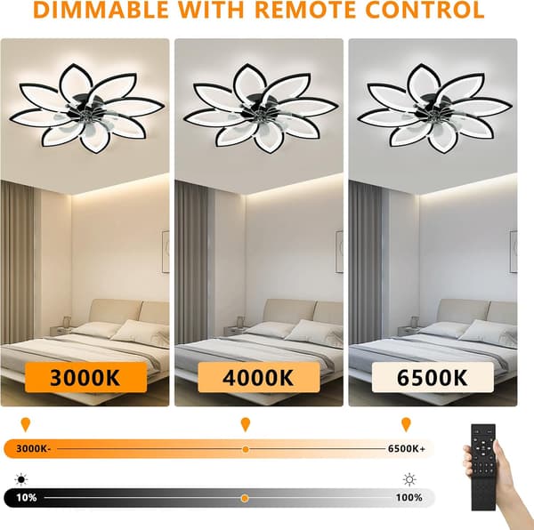 Dimmbar LED Takvifte, Ø90cm, 3 Lysfarger, Fjernkontroll & Appstyring, 6 Hastigheter, Timer Black