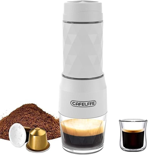 18 Bar Manuell Kaffebryggare - DG Kapsel Bärbar Vit White