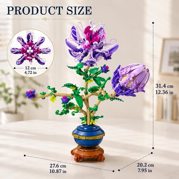Passion Flower Building Set 537 Pieces Violet - Decor for Adults Style 4