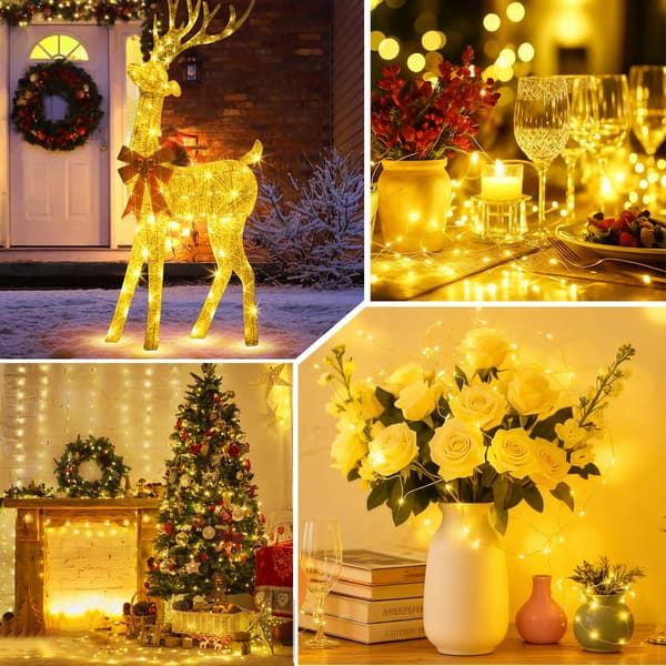 20M Uppladdningsbar LED-slinga 2-pack - Varmvit Timer Glittrande för julbröllop Yellow 2 PC-20 meters