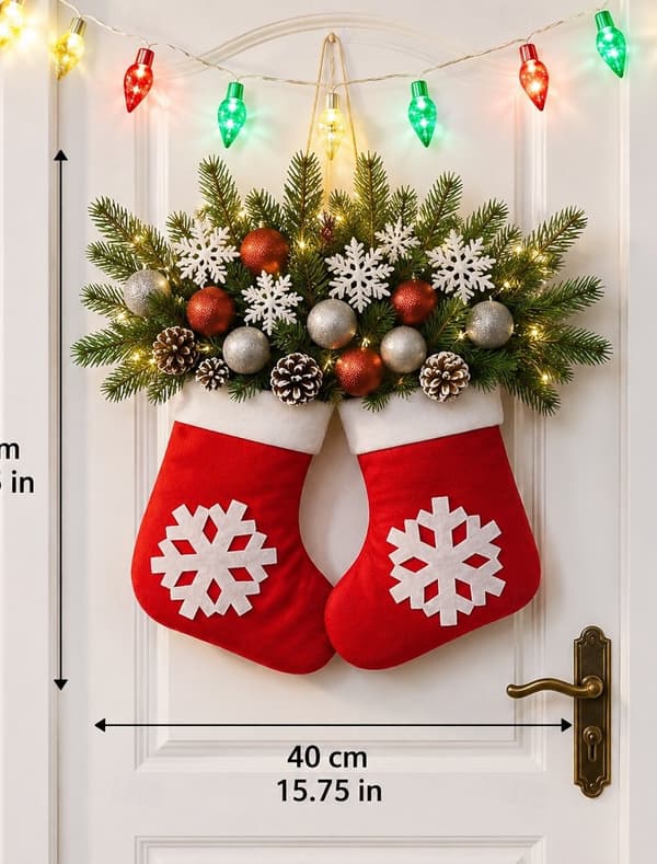 Julkrans strumpa velour LED – dörr och inne, stil 1 Style 1