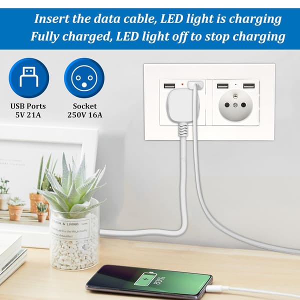 1/2 pcs Double USB Wall Socket – Flush-mounted 16A, 110–250V, Fast Charging for Home and Office 1pc