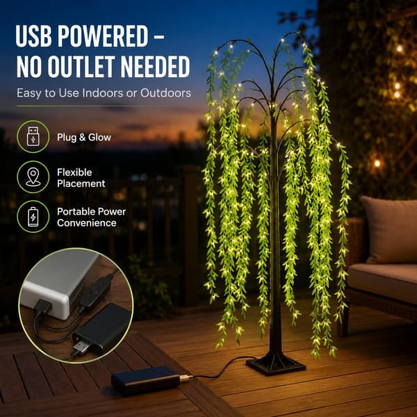 LED Willow Tree Floor Lamp with Luminous Branches, Warm White USB Lighting, 1.2/1.5/1.8 m, Decorative for Home and Party 1.2m