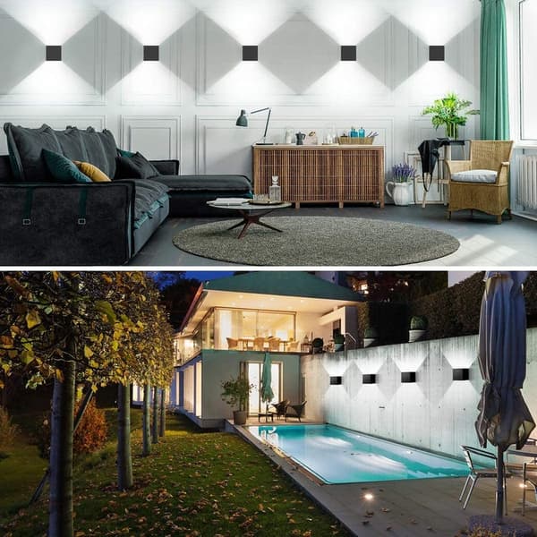 4-pack LED Vägglampor Utomhus 12W, Modern Upp-och-Ner Väggbelysning 6500K, IP65