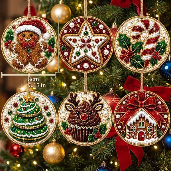 Juleperle 6-pak DIY diamantsæt til voksne – julepynt, stil 1 Style 1