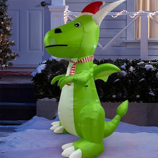 Oppustelig jule-dinosaur med LED, 2,4 m høj dekoration til have, græsplæne og julefest
