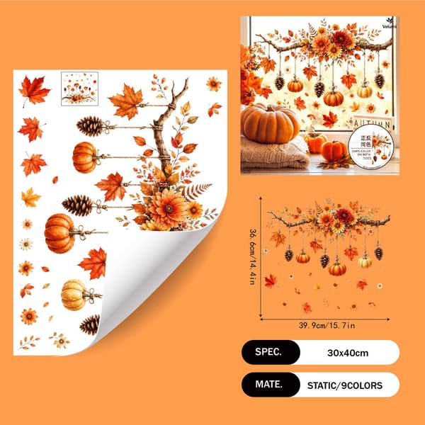 Reusable Window Decals Autumn, Double-Sided Nature-Themed Decorations for Home and Party JD34220-2pcs