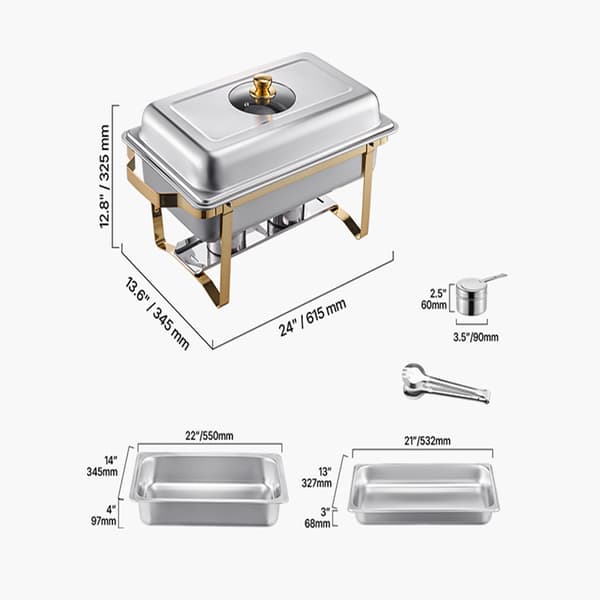 8Qt Buffet Chafer i Rustfrit Stål, 4-pak - Rektangulær Madvarmer til Catering 4 pcs