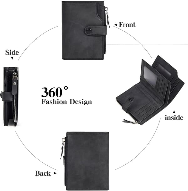 Large Men's Leather Wallet with RFID Protection, 15 Card Slots, 2 ID Windows, and Practical Trifold Design Black