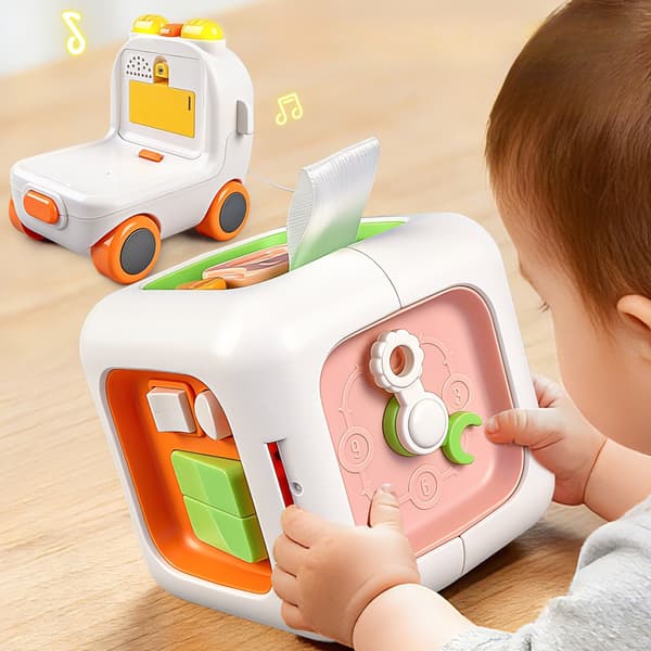 6-in-1 Activity Cube for Kids, Detachable Montessori Bus Toy for Sensory Play and Development