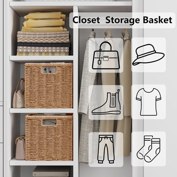 Foldable Woven Rattan Storage Baskets, Practical Home Storage for Clothes and Small Items Beige 27x27x27cm