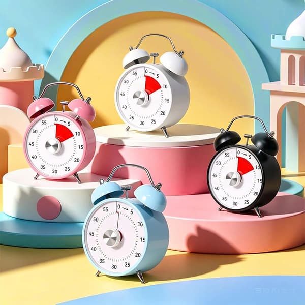 Analog Visual Timer 60 Minutes, Silent Countdown Timer with Dual Alarm for Classroom, Study, Cooking, and Time Management Pink