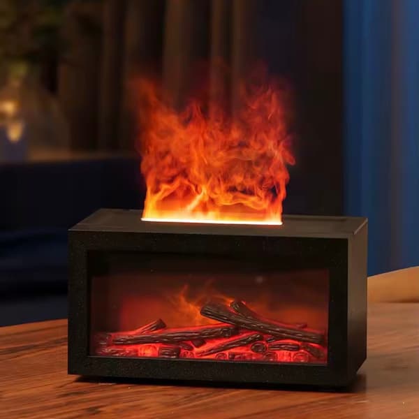 Aromadiffuser, 3D Flamme Eterisk Olje Diffuser, Luftfukter, Peiseffekt, Realistisk Flamme