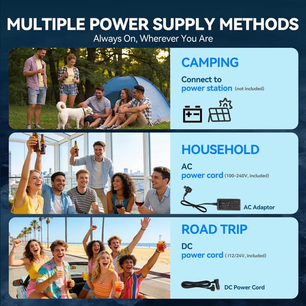 21L Bärbar Bilkylfrys - Kompressor, 12V/24V DC & 100-240V AC för Campingresor