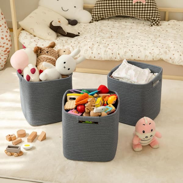 Cube Basket 27cm Cotton Rope – Handles, Grey color 5 1 Pack