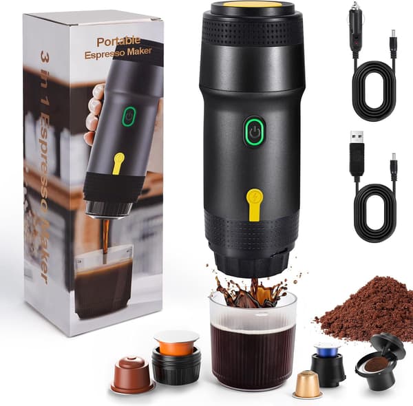 12V 3-i-1 espressomaskin - 7500mAh NS Ground Camping Svart Black USB + Car Cable