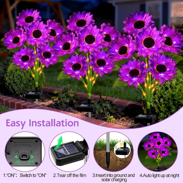 Solar Solros 6-pack - 36 Lila LED Auto-On Vattentät Trädgård Gräsmatta Kvinnor Present Purple 6 Pack