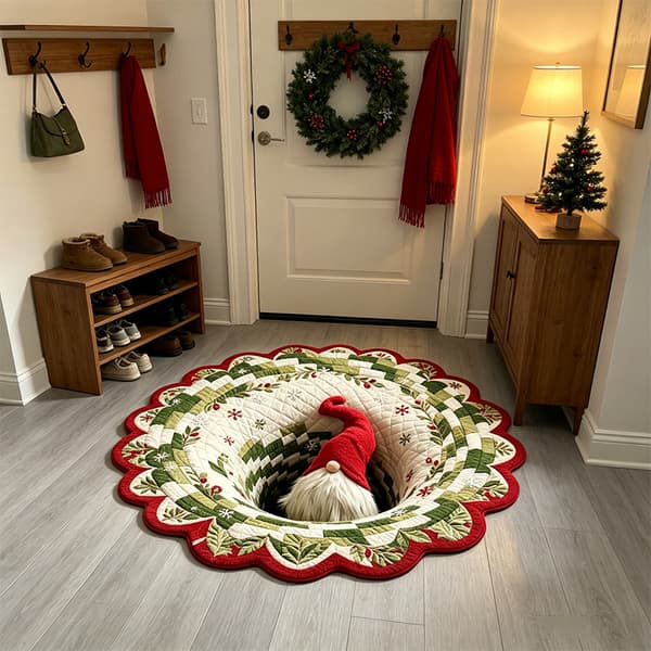 3D Optisk Illusion Julmatta, 100cm, Dekorativ Golvmatta för Entré, Kök, Vardagsrum, Sovrum & Veranda 100cm