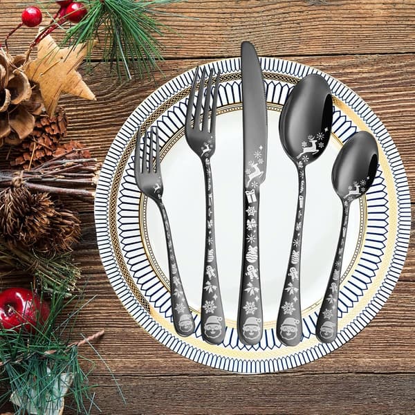 Julbestickset i rostfritt stål, 40 delar bestickservice för 4/8, diskmaskinssäkert servisset Silver 40pcs